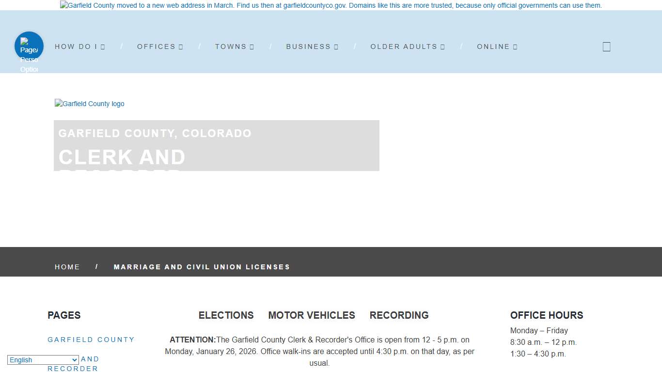 Marriage and civil union licenses – Clerk and Recorder