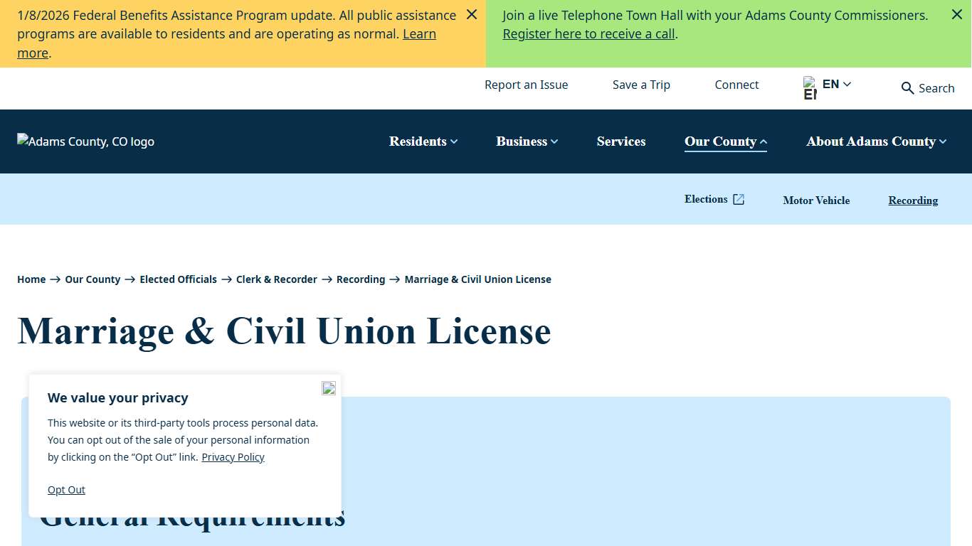 Marriage & Civil Union License Adams County, CO