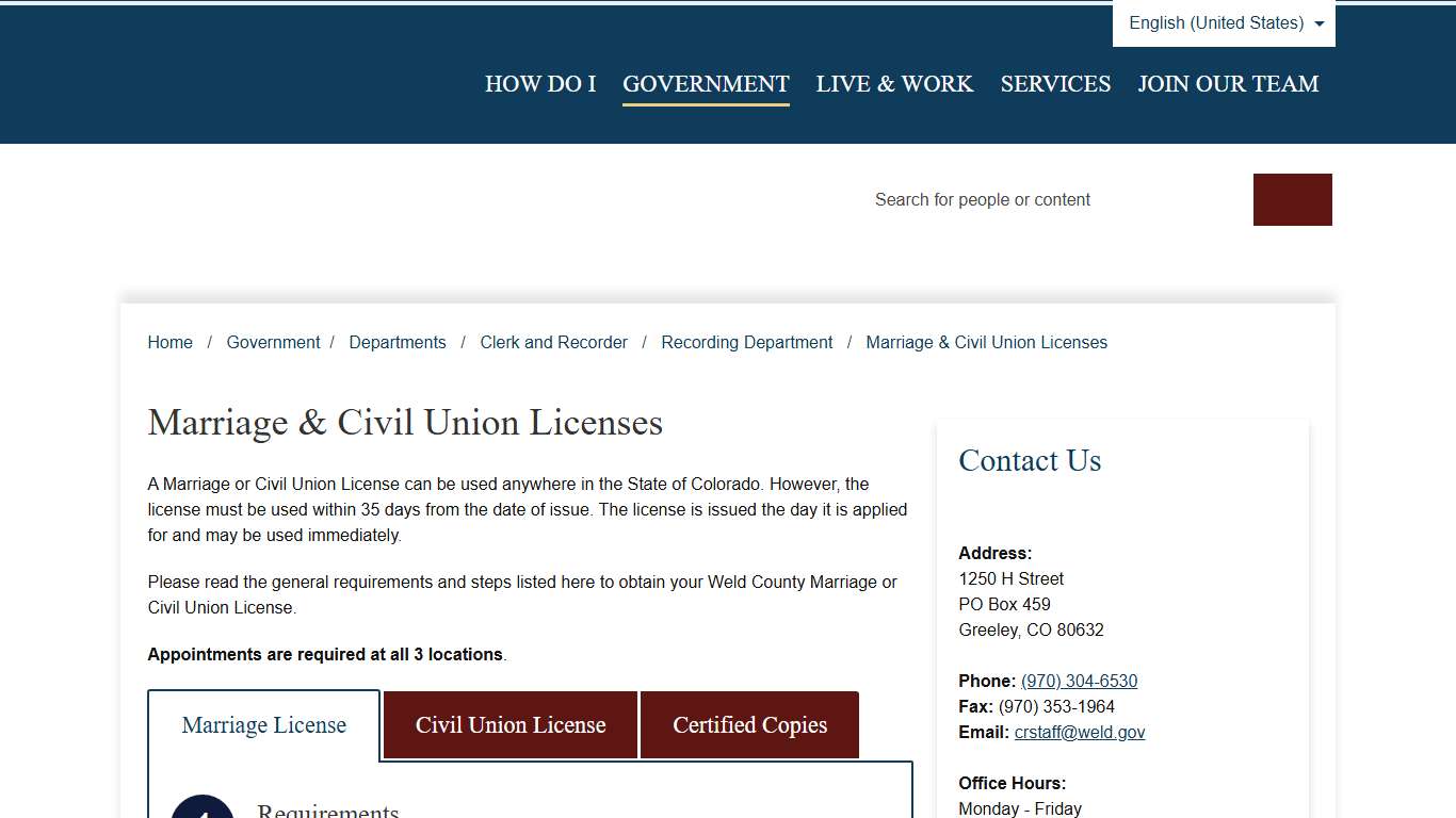 Marriage & Civil Union Licenses – Weld County